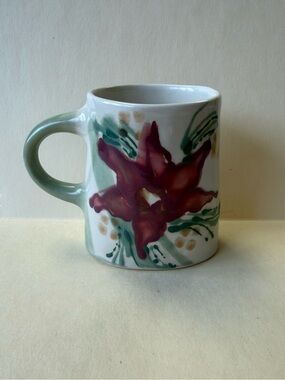 Vintage The Studio Ingrid Pottery 1980's Ceramic Postmodern Poinsettia Mug